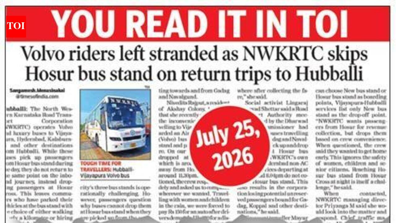TOI report spurs NWKRTC action, Volvo buses now stop at Hosur stand