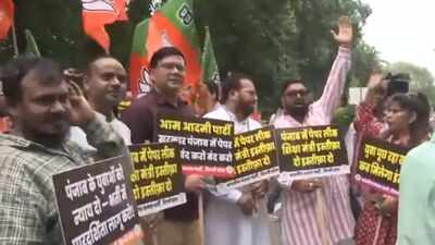 BJP protests outside AAP office, demands Punjab education minister's resignation