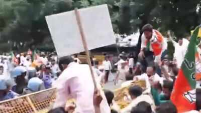 BJP workers clash with police outside AAP office, demand Punjab education minister's resignation