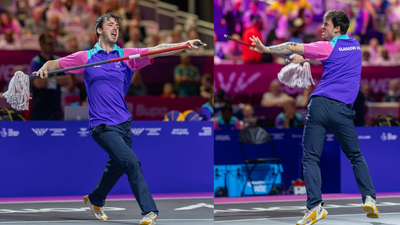 Watch: Viral Commonwealth Games cleaner dubbed 'Mop Man' performs splits and worm while mopping court