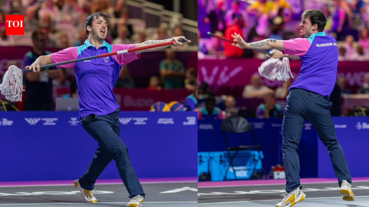 Watch: Viral CWG cleaner performs splits and worm while mopping court
