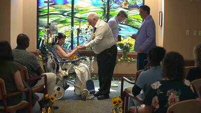 Hospital staff plan wedding in just 24 hours as couple together for 15 years marry before bride undergoes life-changing brain tumour surgery