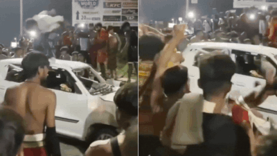Watch: Vehicle vandalised after car hits Kanwariyas in Uttarakhand's Mangalore