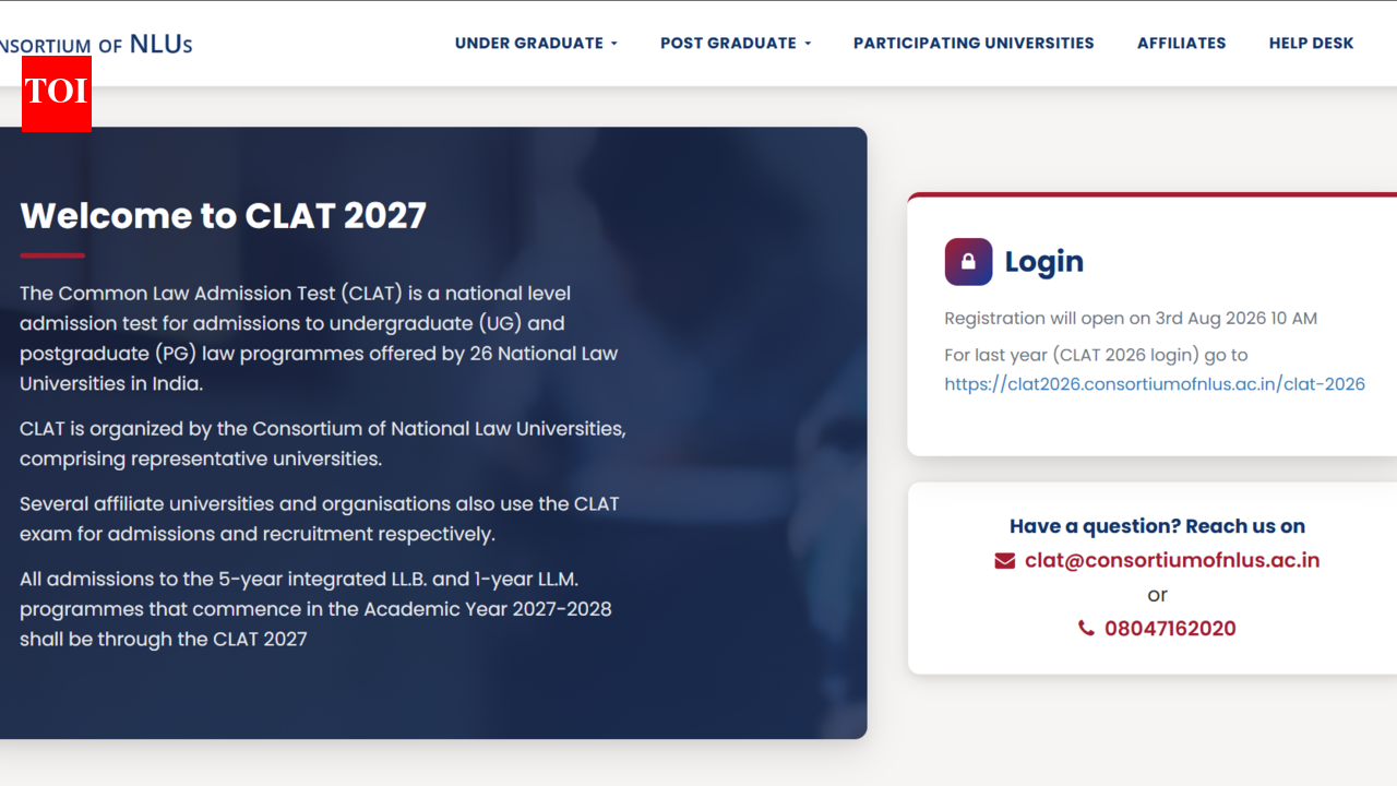 CLAT 2027 registration begins August 3 at consortiumofnlus.ac.in: Here's all you need to know