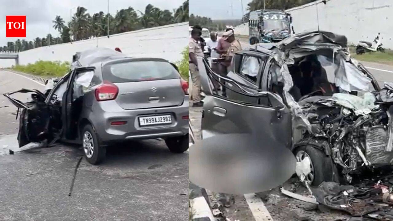5 killed as speeding car crashes into stationary lorry in Tamil Nadu's Pollachi
