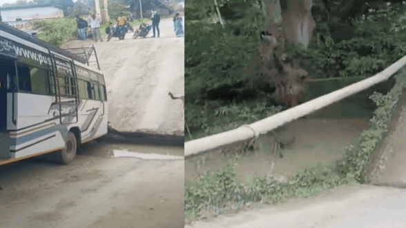 35 passengers escape as bus 'balances' after culvert collapses in Chhattisgarh