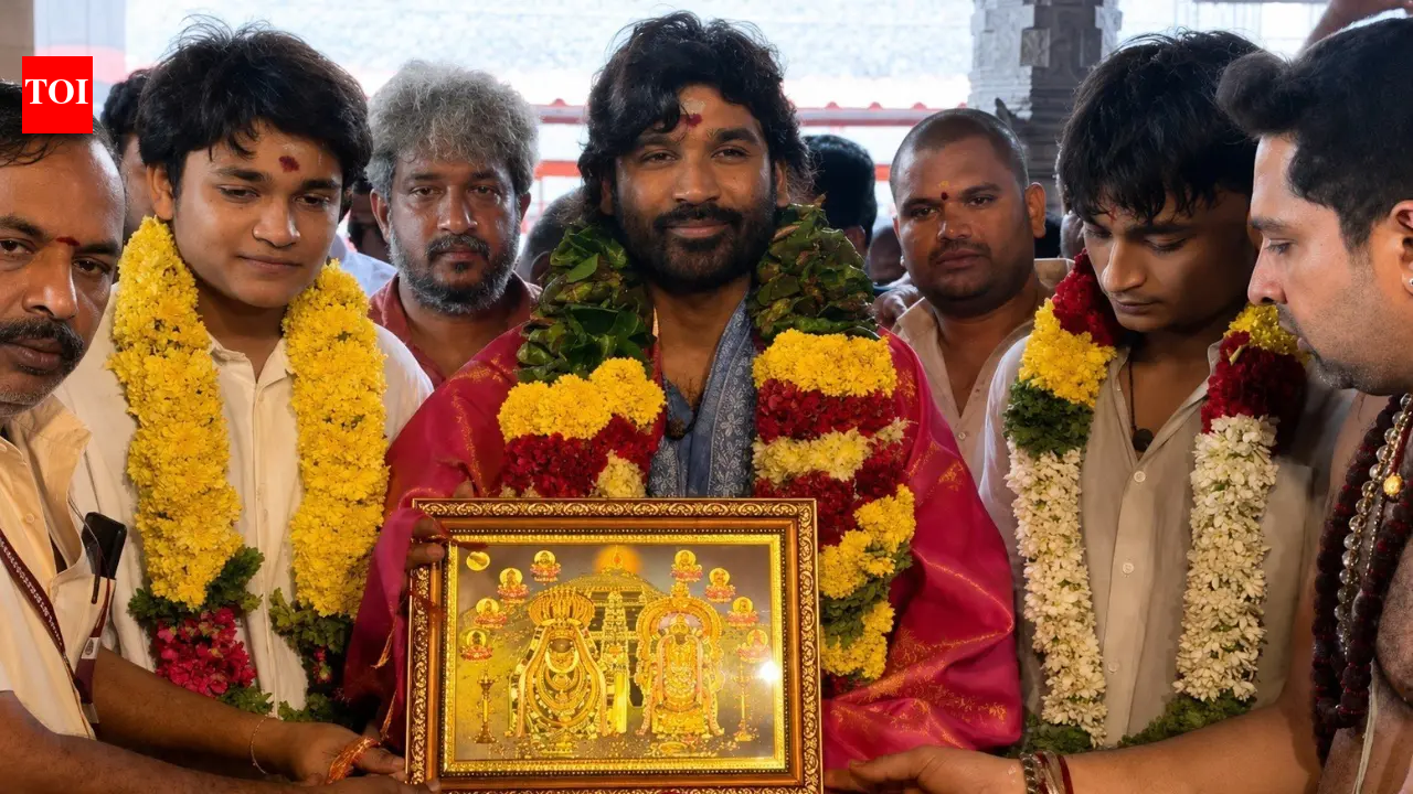 Dhanush seek blessings at Annamalaiyar Temple with sons Linga and Yatra amid ‘Om’ shoot - Video