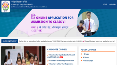 JNVST Class 6th registration deadline 2026 extended: Direct link to apply here
