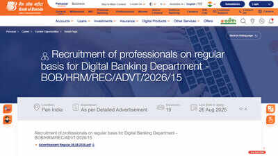Bank of Baroda starts recruitment for 206 Specialist Officer posts; applications open until August 26