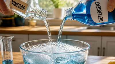 Mixing vinegar and detergent into a solution: Easy kitchen hack to keep your space free of greasy stains