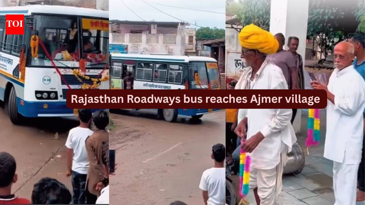 After nearly 80 years, Rajasthan Roadways bus reaches Ajmer village for the first time; residents celebrate in rain with drums and dance - The Times of India