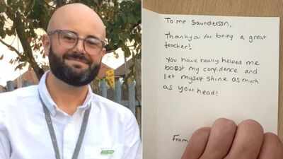 Merseyside pupil Isla Howell, 10, thanked teacher Ryan Saunderson for boosting her confidence; the bald-head punchline drew 420,000 views