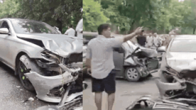 Beer bottle found inside Mercedes after car collides with another vehicle in Delhi's Narela