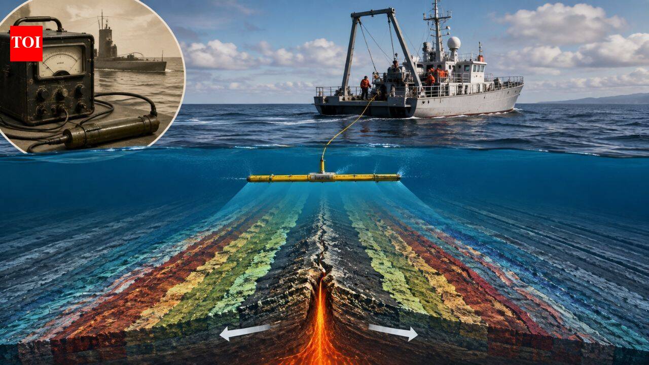A WWII submarine detector helped map seafloor magnetic stripes and prove plates move