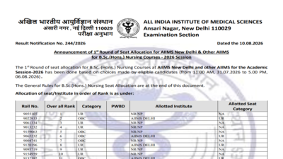 AIIMS BSc Hons Nursing 2026 round 1 seat allotment result out at aiimsexams.ac.in: Direct link to download here