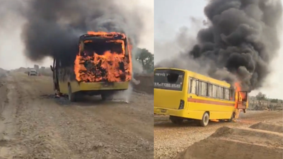 School bus in Rajasthan's Jaisalmer catches fire with 15 children onboard, sparks panic
