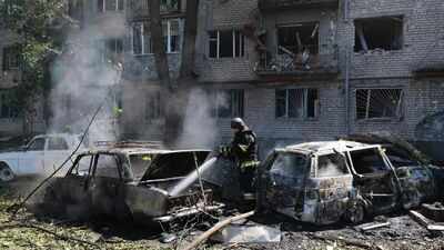 Russian missile, air bomb strikes kill 6 in Ukraine; fires