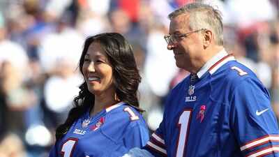 Buffalo Bills’ co-owner Kim Pegula makes rare emotional appearance at new stadium after cardiac arrest and brain injury