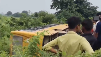 School bus carrying 25-30 children overturns into canal in UP’s Mau, several injured