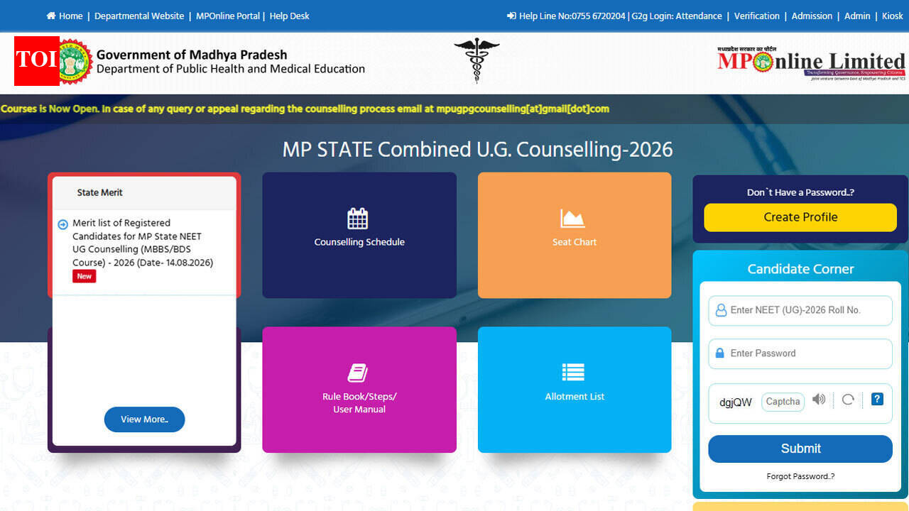 MP NEET UG merit list 2026 released with 17,093 candidates; check toppers' list and counselling schedule here - The Times of India