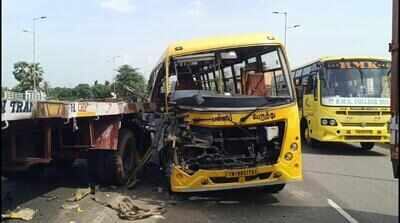 Four school students, driver injured as bus collides with truck