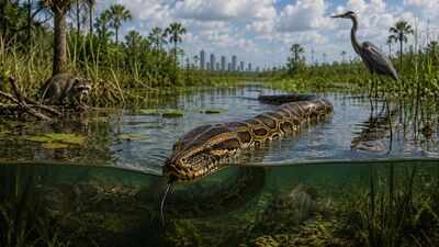 In the 1980s, Burmese pythons invaded Florida’s Everglades, and decades later raccoons fell 99.3%, opossums 98.9% and bobcats 87.5%