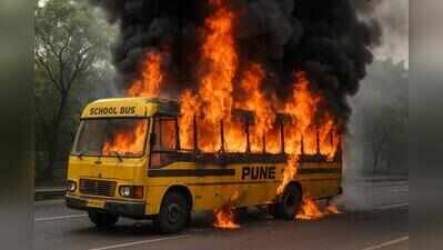 School bus catches fire in Wakad