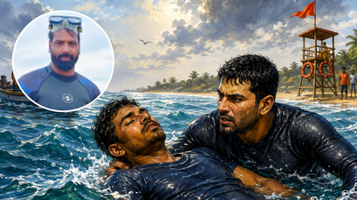 Karnataka man spent nearly 3 hours in the Arabian Sea; rescuer Eshwar Malpe swam almost 3 nautical miles to reach him and bring him back