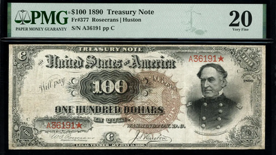 In 1890, the US printed 120,000 unusual $100 'Watermelon' notes; only about 35 are known to survive, and one is returning to auction