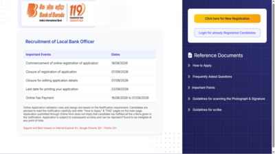 Bank of Baroda LBO recruitment 2026: Registration begins for 2,482 Local Bank Officer posts; check direct link to apply