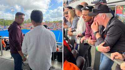 Rahul Dravid, Steve Waugh watch India vs Netherlands Hockey World Cup clash in Amstelveen