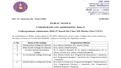 DU UG admissions 2026: 9 more colleges added for Class 12 marks-based admission; check courses and complete list