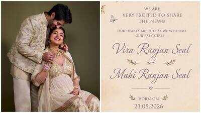 Aditya Seal and Anushka Ranjan welcome twin baby girls; announce names Vira and Mahi, call daughters their 'sunshines'