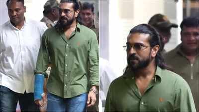 Ram Charan arrives in Hyderabad after Chiranjeevi's birthday celebrations; actor's bandaged hand grabs attention