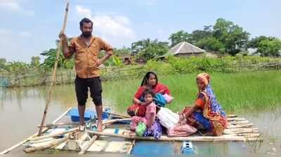 Door turns raft as Bhadrak man ferries pregnant wife to hospital