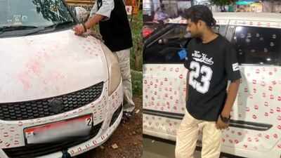 Watch: Gwalior man fined Rs 5,500 after girlfriend covers his car with 3,400 lipstick kisses