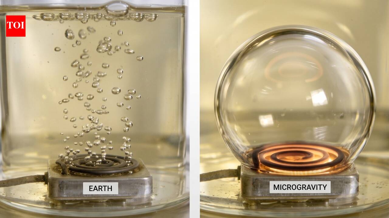 In 1992, NASA boiled liquid refrigerant in microgravity; without buoyancy to carry the bubbles upward, they merged into one giant bubble over the heater