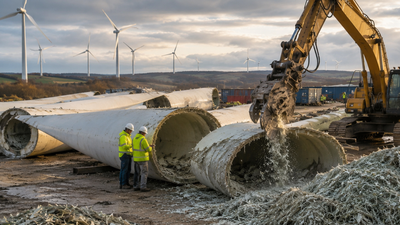 A Tennessee company is breaking down retired wind turbine blades instead of sending them to landfills, recovering glass fibre at 99.9% purity that can be reused in concrete, car panels and 3D-printing filament