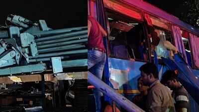 6 killed, several hurt as private bus crashes into moving truck in Hyderabad