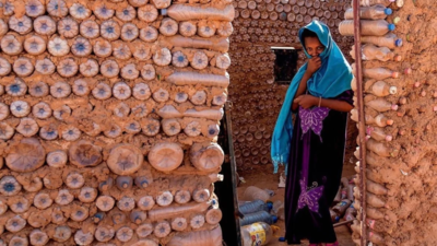 In 2016, A refugee engineer filled discarded bottles with sand to build his grandmother a safer desert home; the experiment expanded into 25 houses