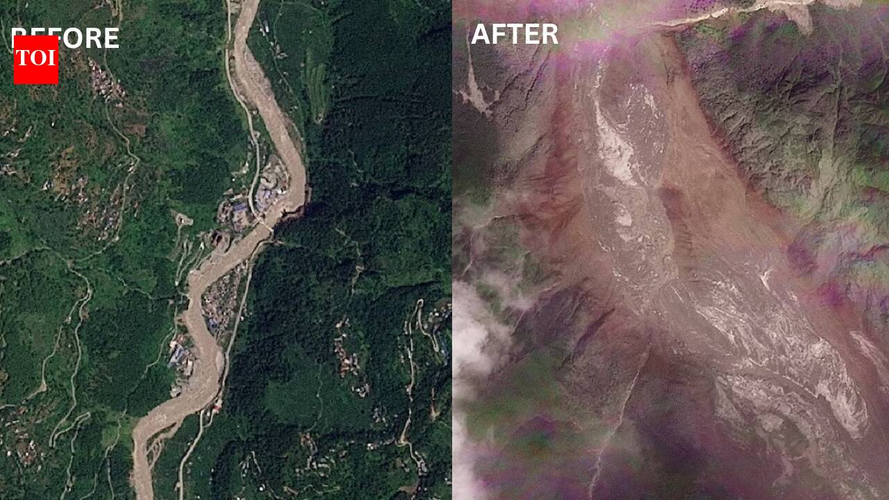 Satellite images show how Nepal’s green mountainside turned into debris field