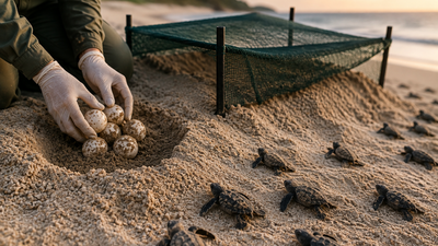 Conservationists move threatened sea turtle nests to safer sand to save eggs from heat and tides; a 2-year study found lower hatching success, smaller hatchlings and just 8% males in one season