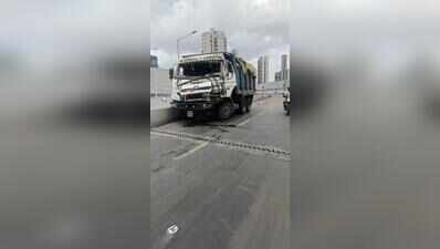 Truck hits Mrinal Tai Gore flyover extension's wall, sound barrier falls on road; no one hurt