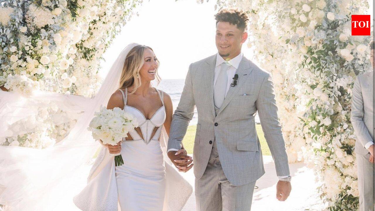 brittany mahomes wedding dress Mahomes' crystal-detailed Versace still remains a standout bridal look | NFL News Wood:Cherry with Mahogany Wash travis kelce mahomes wedding Mossimo Adult Lillian West | The