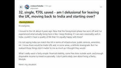 ‘Honeymoon phase’ over: NRI with Rs 70 lakh savings wants to quit UK life and return to India