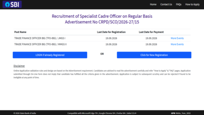 SBI recruitment 2026: Registration underway for Trade Finance Officer posts; check eligibility, direct link to apply