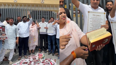 Youth Congress protests outside RSS HQ in Delhi over 'casteist' ideology, burns pages of Manusmriti