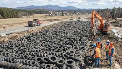 Maine buried 20,000 discarded tyres beneath a road to fight frost and spring mud, while turning a growing waste problem into an engineering solution