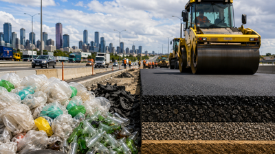 In 2022, Melbourne's M80 became Victoria's first major road project with recycled content in every pavement layer, reusing 35.5 million plastic bags and 22 million bottles