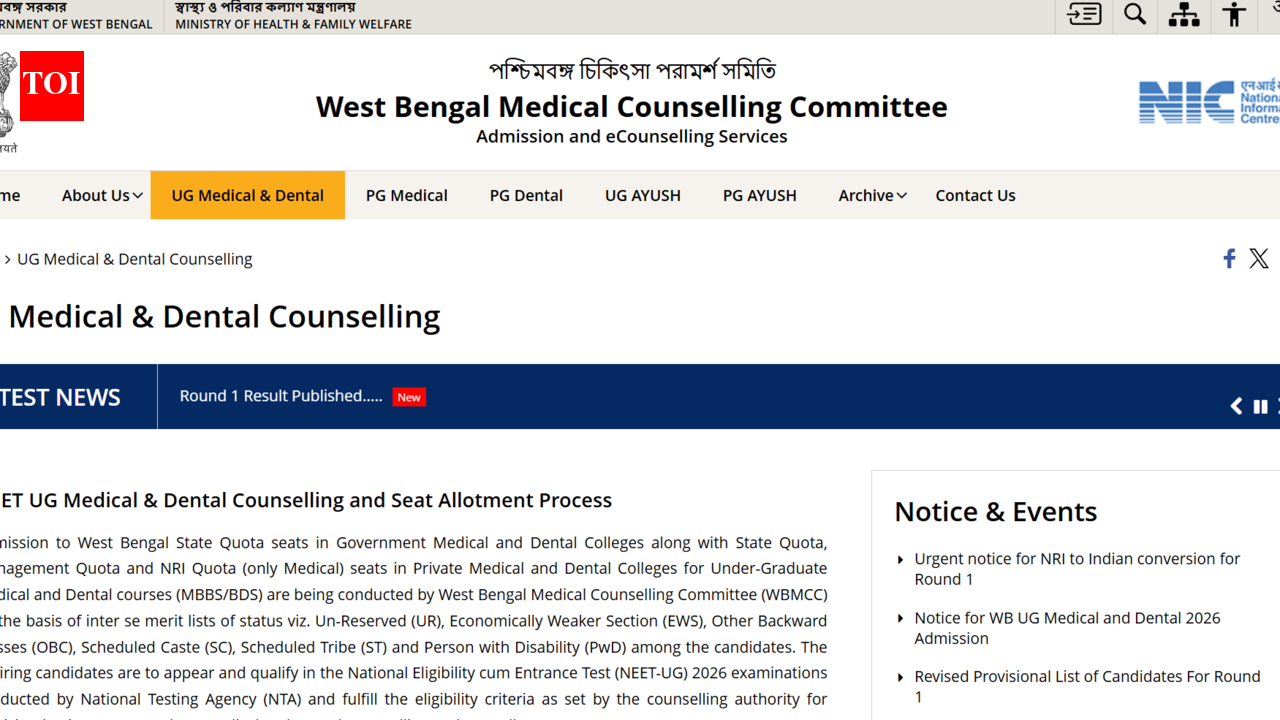 WB NEET UG round 1 seat allotment result 2026 out at wbmcc.nic.in ...